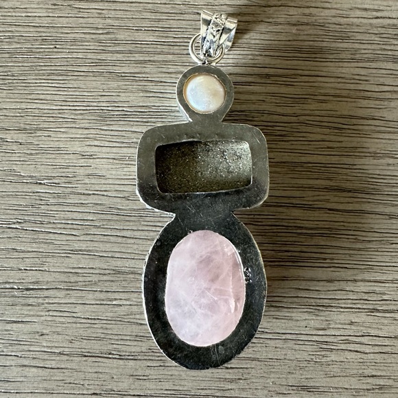 🆑 0833 Rose Quartz Pearl Pendant Handmade Silver Gemstone Statement Jewelry - Picture 6 of 8